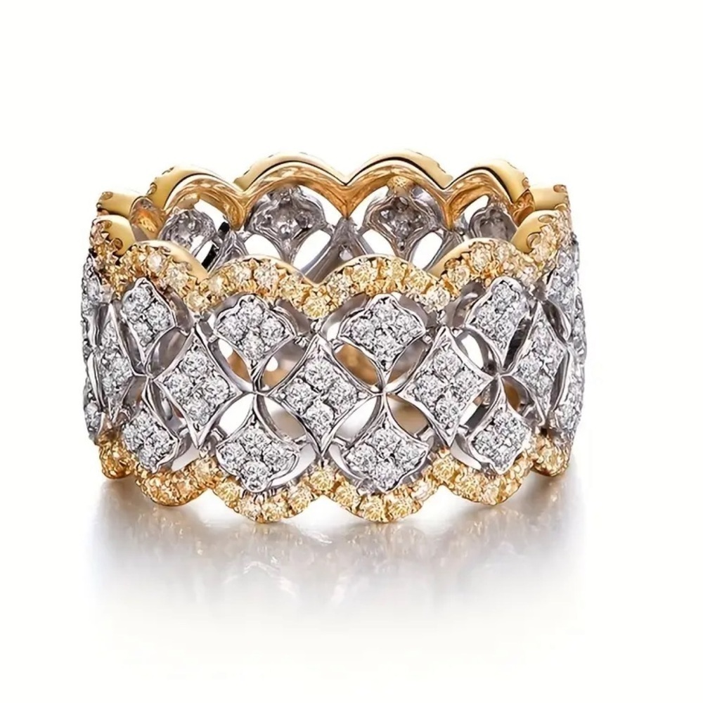 NWT 14K Gold and S925 Two Tone Cubic Zirconia Trendy Beautiful Ring Size 9​​​​ - Picture 2 of 4